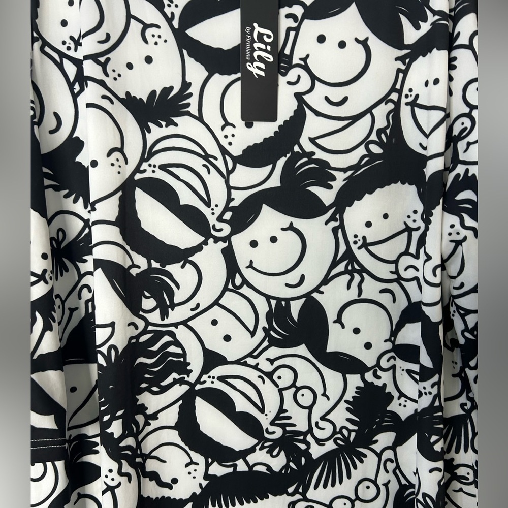 Lily by Firmiana Black & White Cartoon Face Print Dress Lagenlook/Boho Style 4XL - Picture 5 of 5